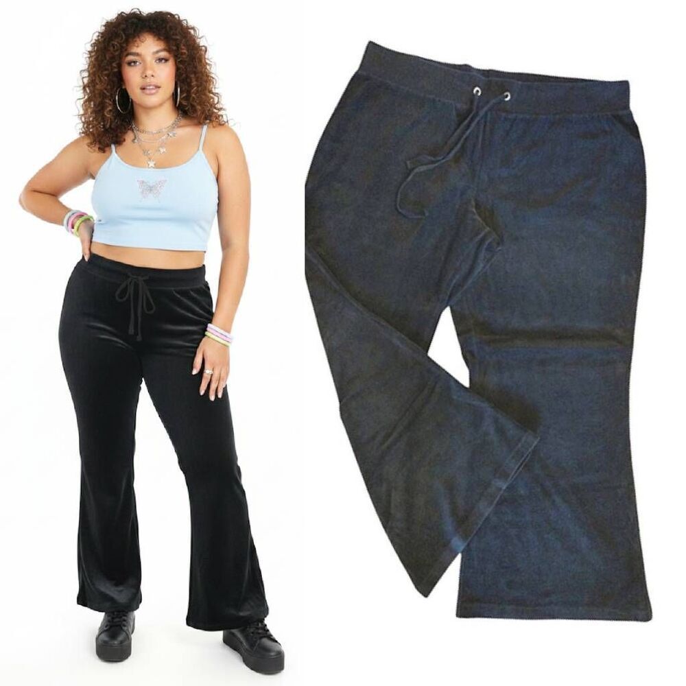 Y2K Mossimo Black Velvet High Waist Bell Bottoms Joggers Plussize 28/ 30W